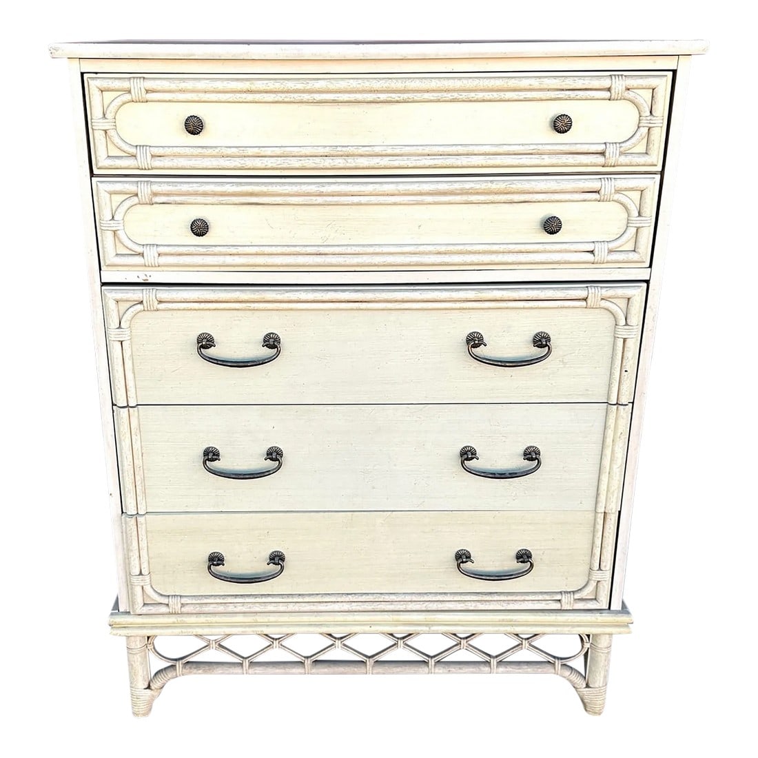 Vintage Ficks & Reed Style 5 Drawer Highboy Dresser: Vintage Ficks & Reed Style 5 Drawer Highboy Dresser w/brass handles all original. This would be perfect painted in a bright high gloss paint. I also have matching nightstands if interested, will be
