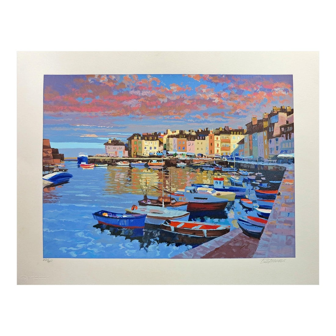 Howard Behrens Sunset at Le Palais Serigraph on Paper Fine Art 1995: ‹SUNSET AT LE PALAIS By Howard Behrens Produced in 1995 Serigraph on Paper 17 x 23 Image 22"x28" Hand Signed and Numbered #250/300 Gallery Price $1,500.00 Howard Behrens was born in Chicago in