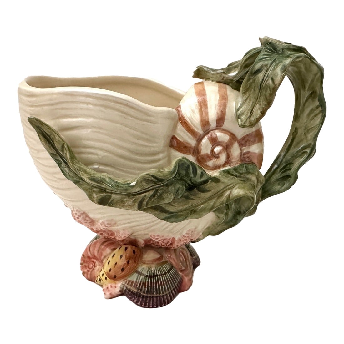 Fitz & Floyd Oceana Multicolor Shell Pitcher: Vintage Fitz & Floyd Oceana Multicolor Shell Pitcher or could even be a gravy boat. Perfect for a beach house or beach theme party 5in h x 6.5in w x 5in d 6in h to handle Make sure to follow me, I