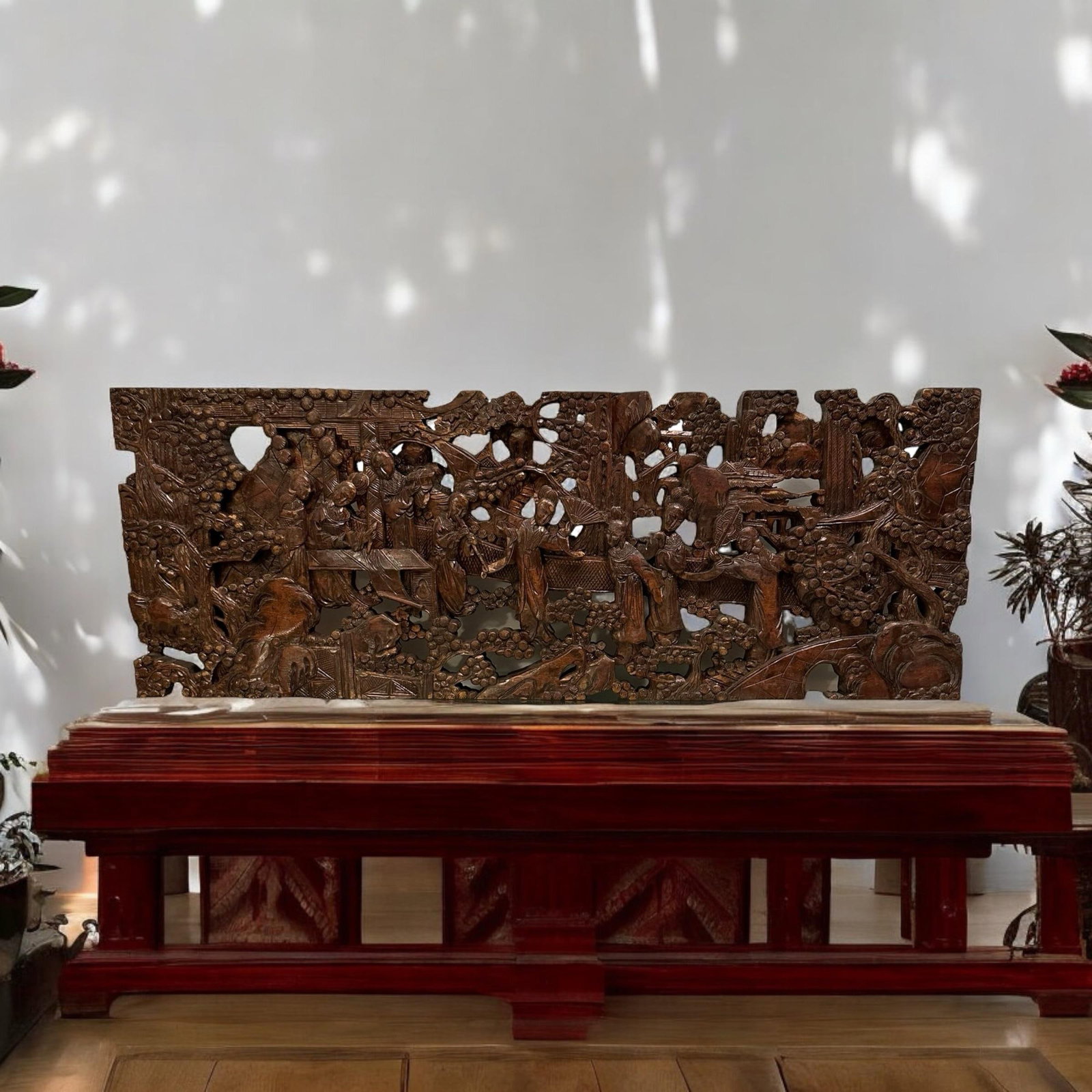 Antique Chinese Hand-Carved Wall Art Wood Sculpture Fine Art Scenes - 12