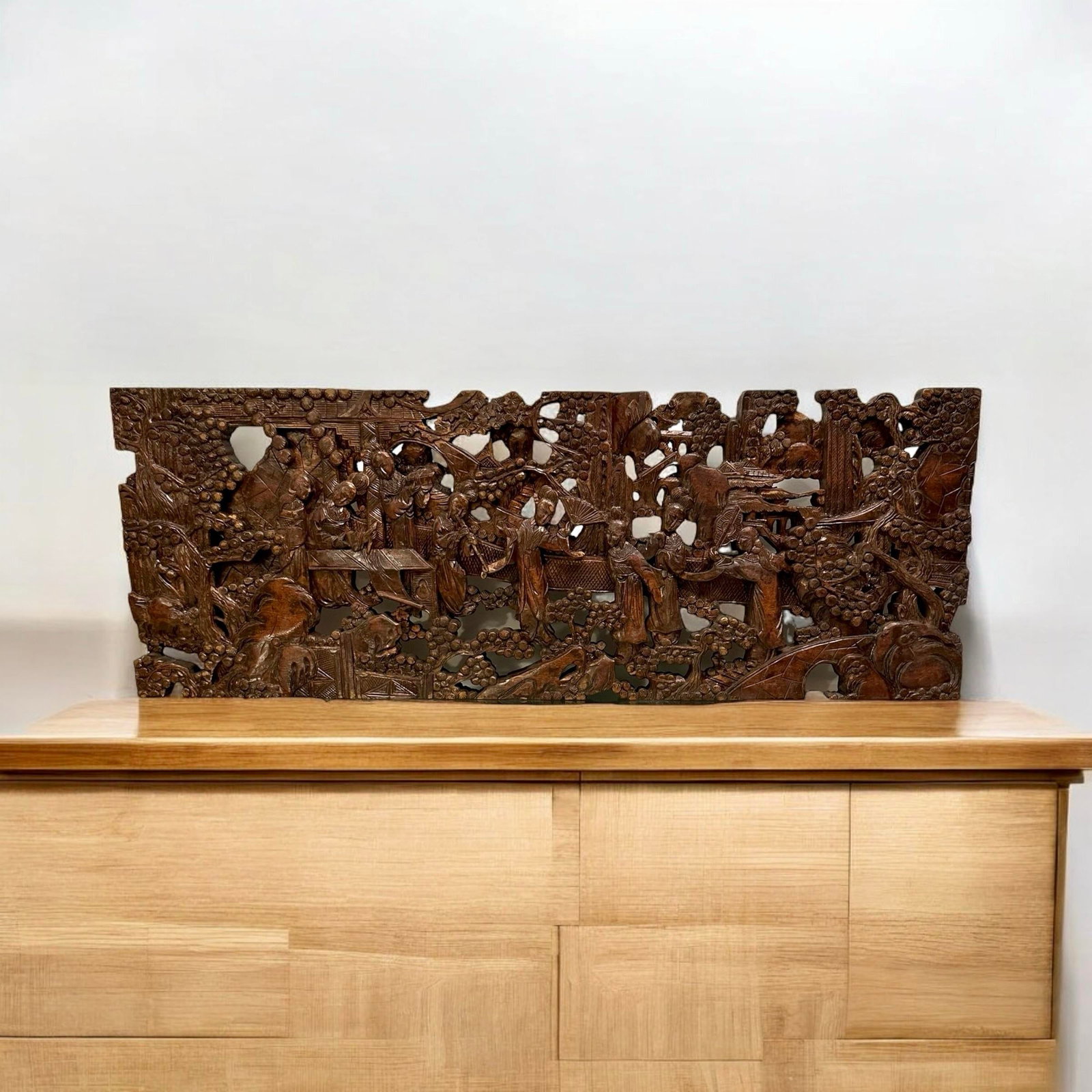 Antique Chinese Hand-Carved Wall Art Wood Sculpture Fine Art Scenes - 2