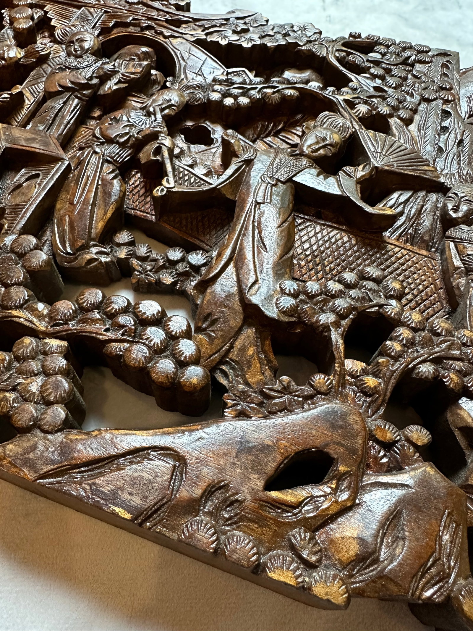 Antique Chinese Hand-Carved Wall Art Wood Sculpture Fine Art Scenes - 5