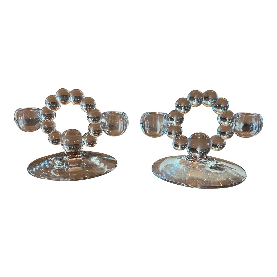 Imperial Glass Candlewick Double Candleholders - a Pair: Imperial glass candlewick double candleholders. Large round bubbles form the holders and a candle can be inserted into each end. This pair will make a statement on your table! Condition:
