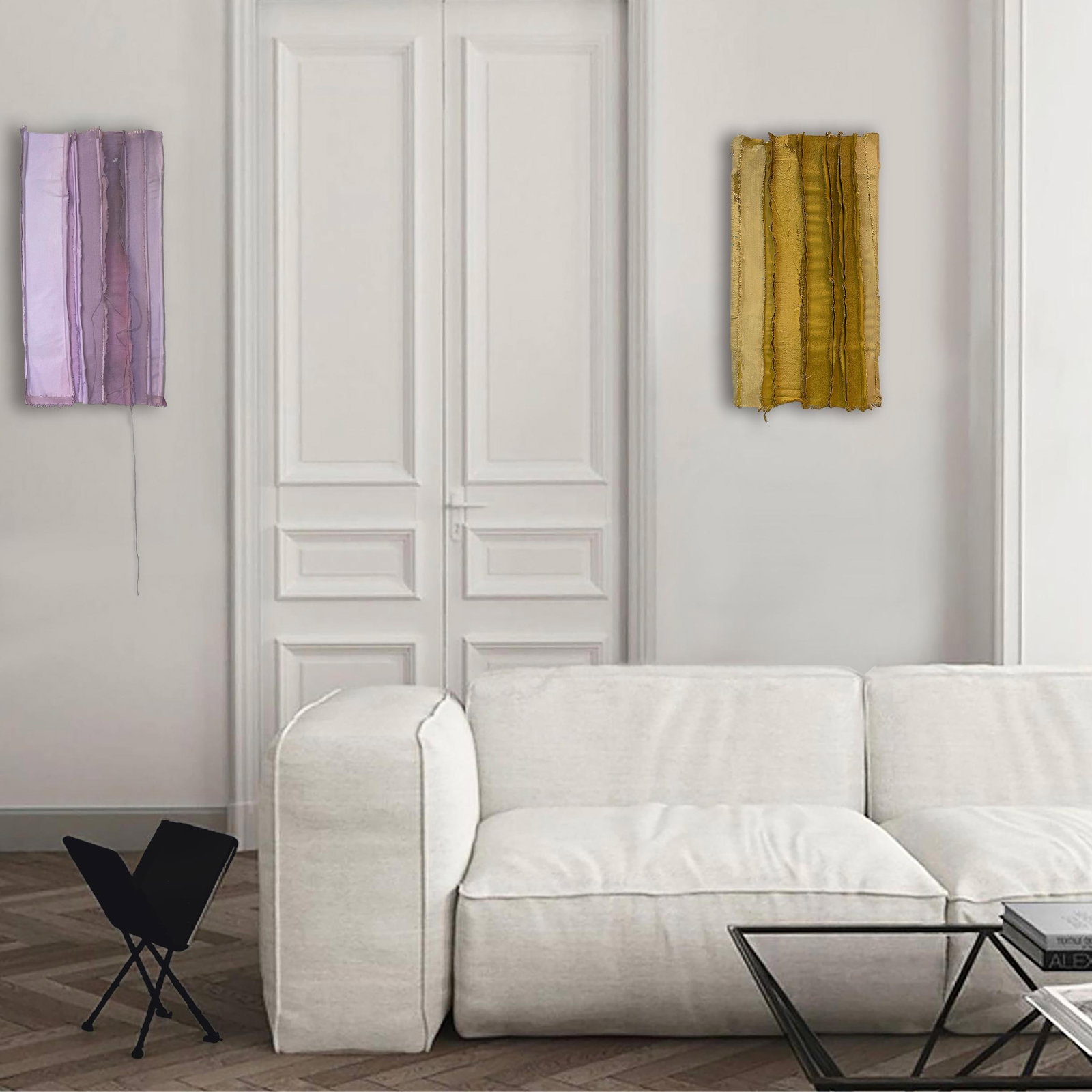 Tandem 02 Mustard Yellow Wall Sculpture of Salvaged Art Materials - 3