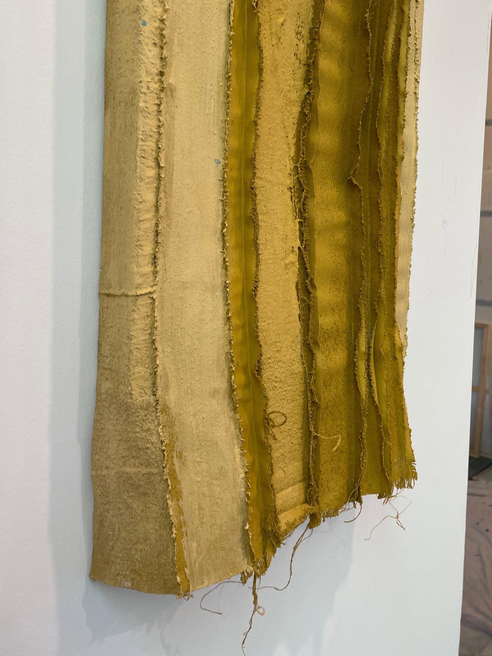 Tandem 02 Mustard Yellow Wall Sculpture of Salvaged Art Materials - 5