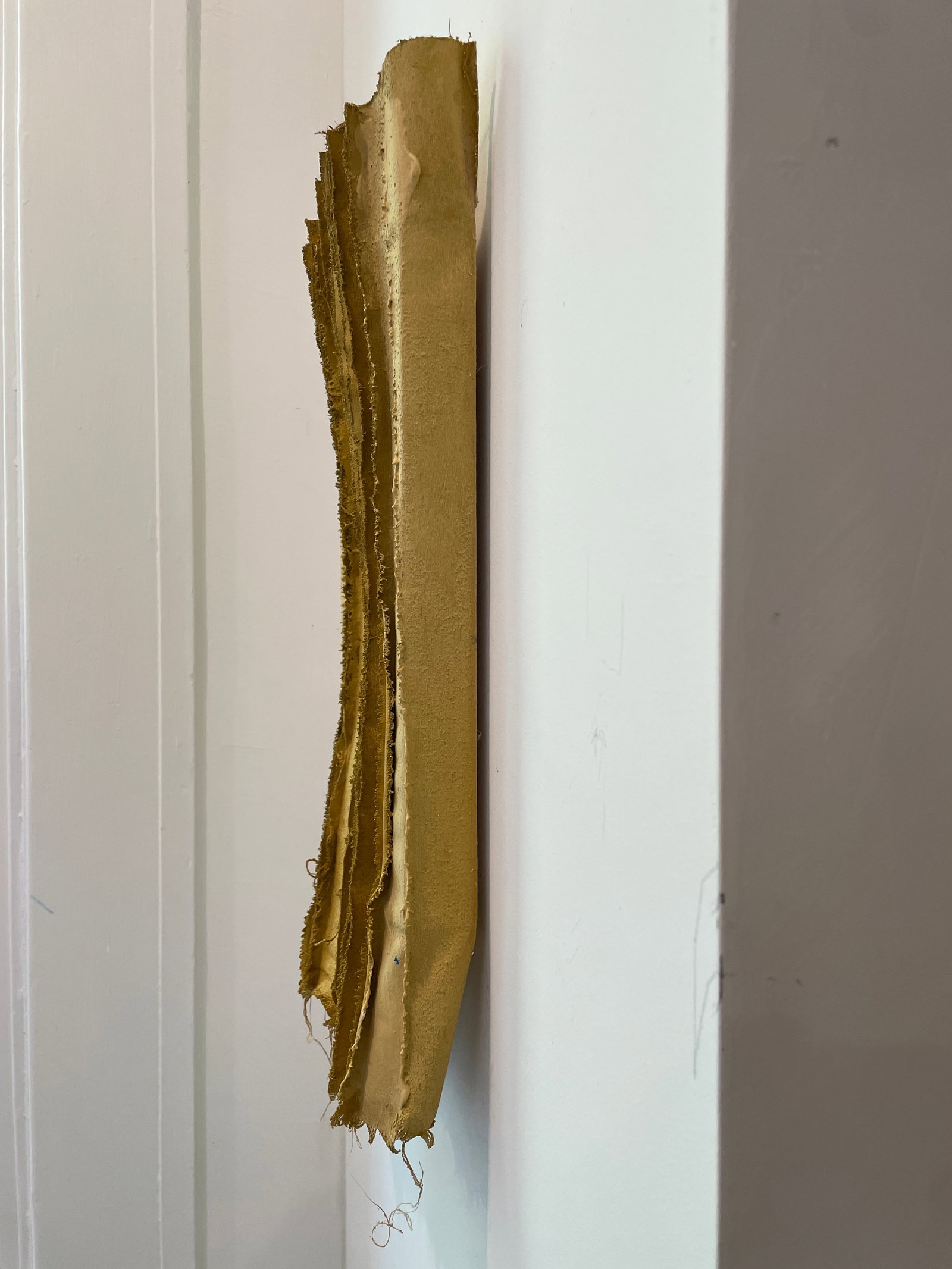 Tandem 02 Mustard Yellow Wall Sculpture of Salvaged Art Materials - 6