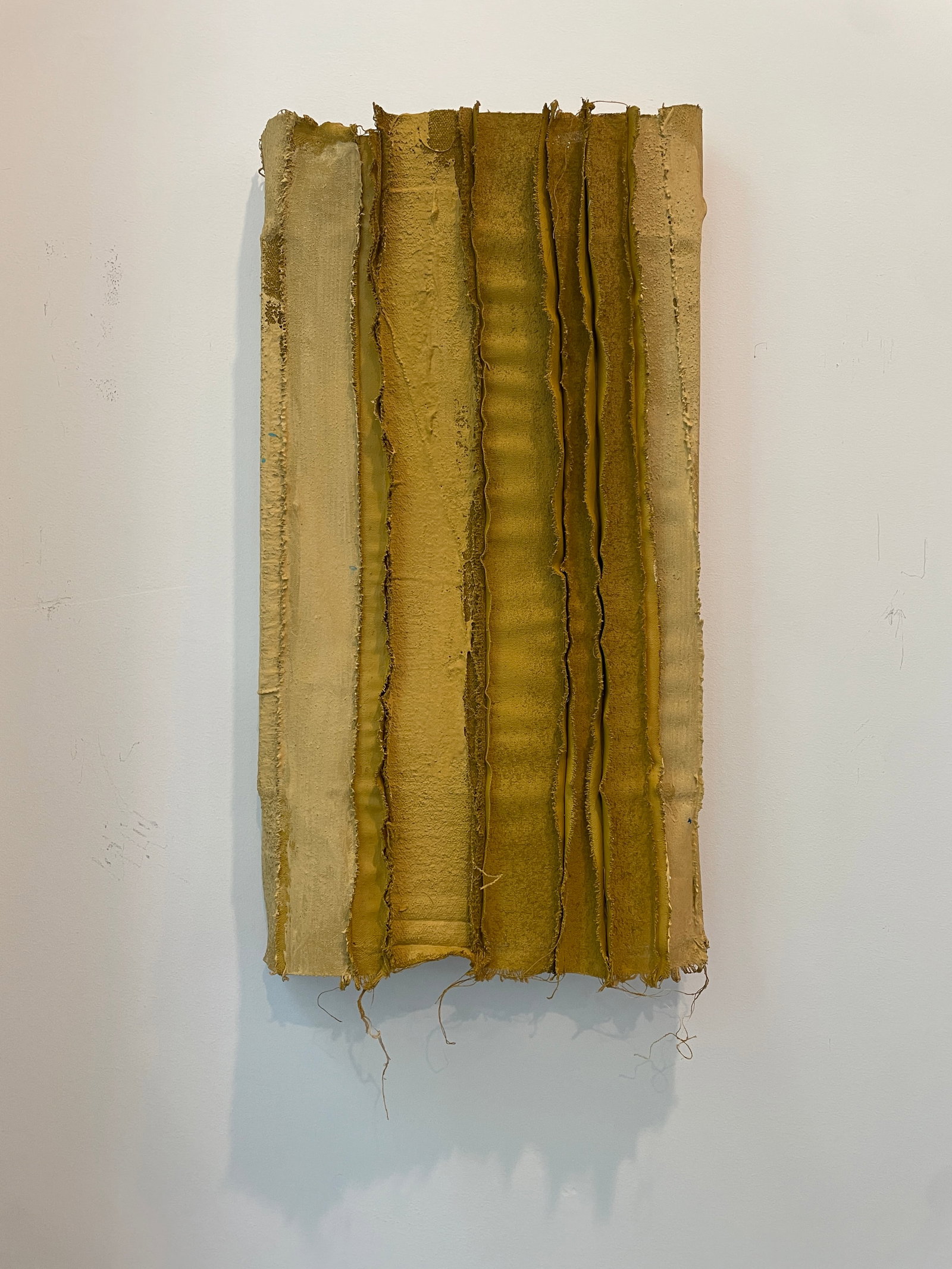 Tandem 02 Mustard Yellow Wall Sculpture of Salvaged Art Materials - 9