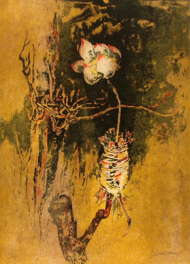 1970s Vintage Lebadang "The Rose" Hand Signed Print Framed: Custom framed vintage lithograph by Lebadang. Comes with certificate of authenticity. Make an offer! Artist bio: Lebadang was born in Vietnam in 1922. He moved to France in 1940 to pursue an art