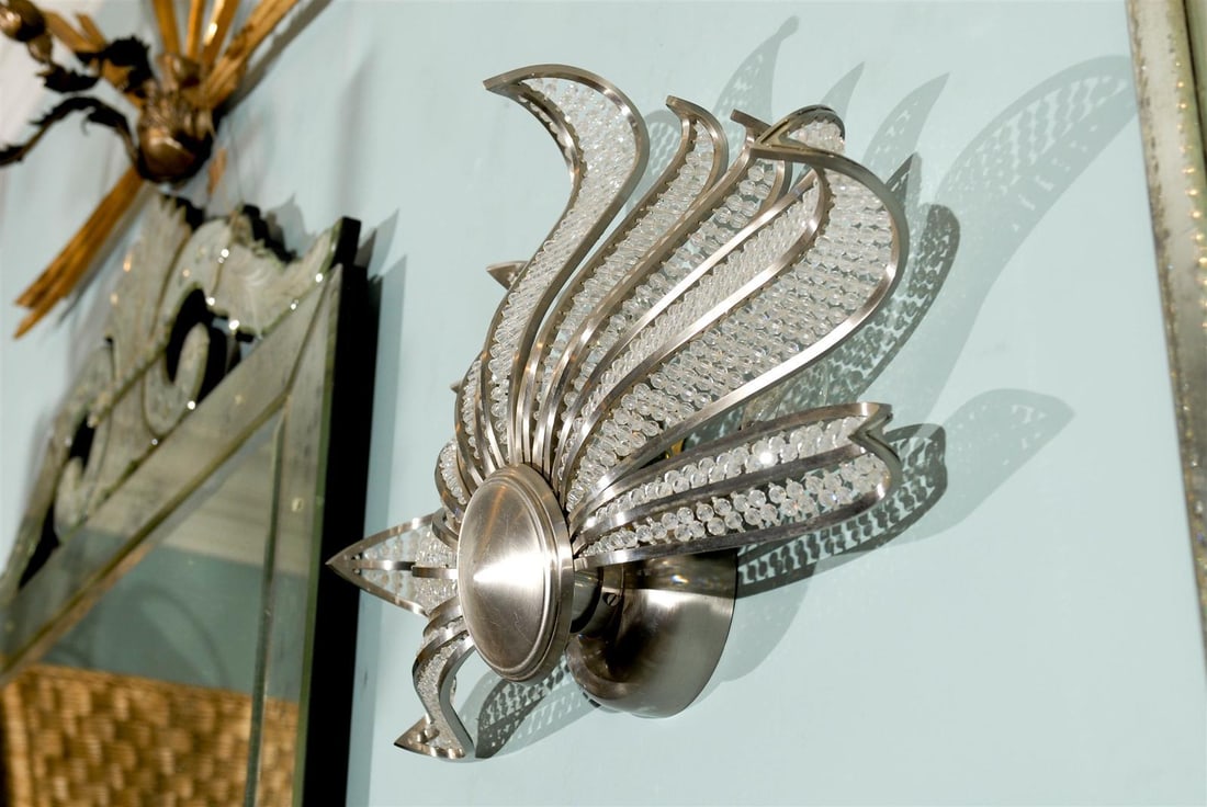 Pair of Mid 20th Century Modern Style Fanned Sconces, Wired - 7