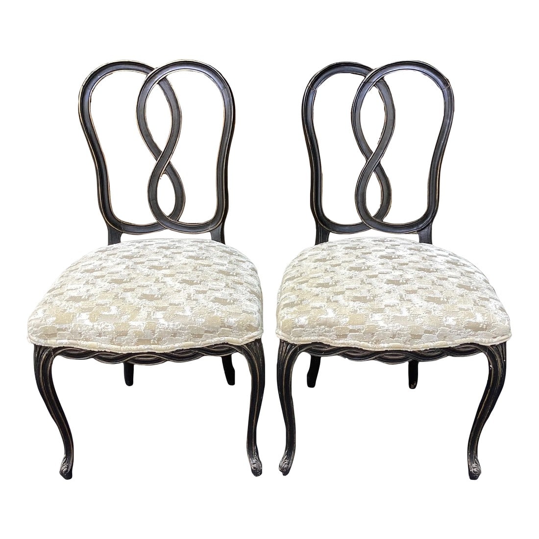 Pair of Hollywood Regency Style Side Chairs - Newly Upholsered in Pollack, 1970s (1 of 10)