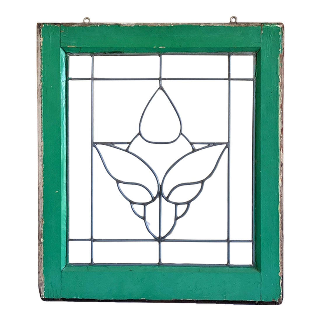Early 20th Century Rustic Leaded Glass Window: Architectural salvage treasure: a leaded glass window. This piece adds warmth and character your space. Its authentic vintage charm makes it a fun addition to blend with rustic or farmhouse, or juxtap
