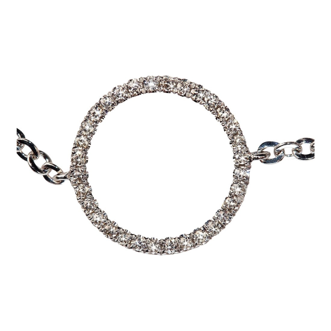 Delicate 14k White Gold Bracelet or Ankle Bracelet With Diamond Circle: Diamond Circle Bracelet or Ankle Bracelet in 7 inch elegant 14K white gold to grace your wrist. The diamond circle features 0.07cts of sparkling diamonds. This lovely bracelet also has stations at 6