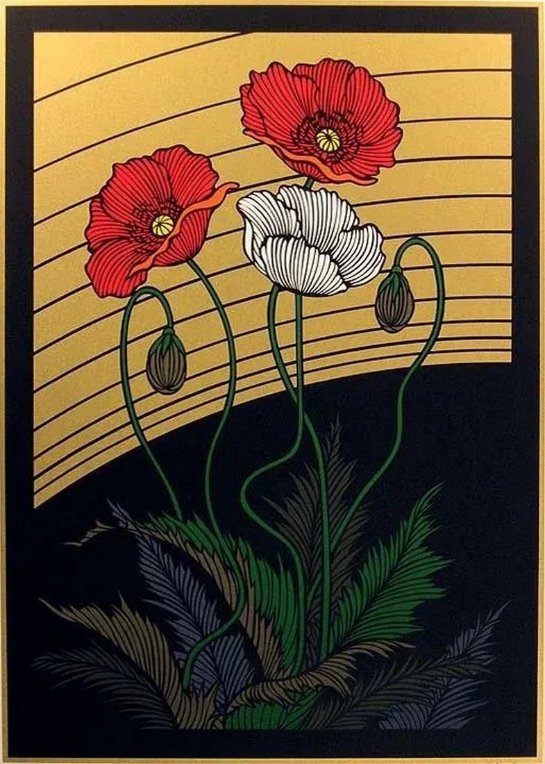 Yoneshi Hieda "Poppies" Japanese Contemporary Floral Serigraph Unframed (1 of 4)