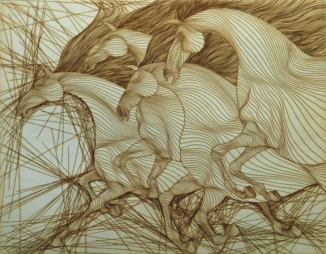 Guillaume Azoulay Quatre Chevaux Intaglio Etching 1980 - 2