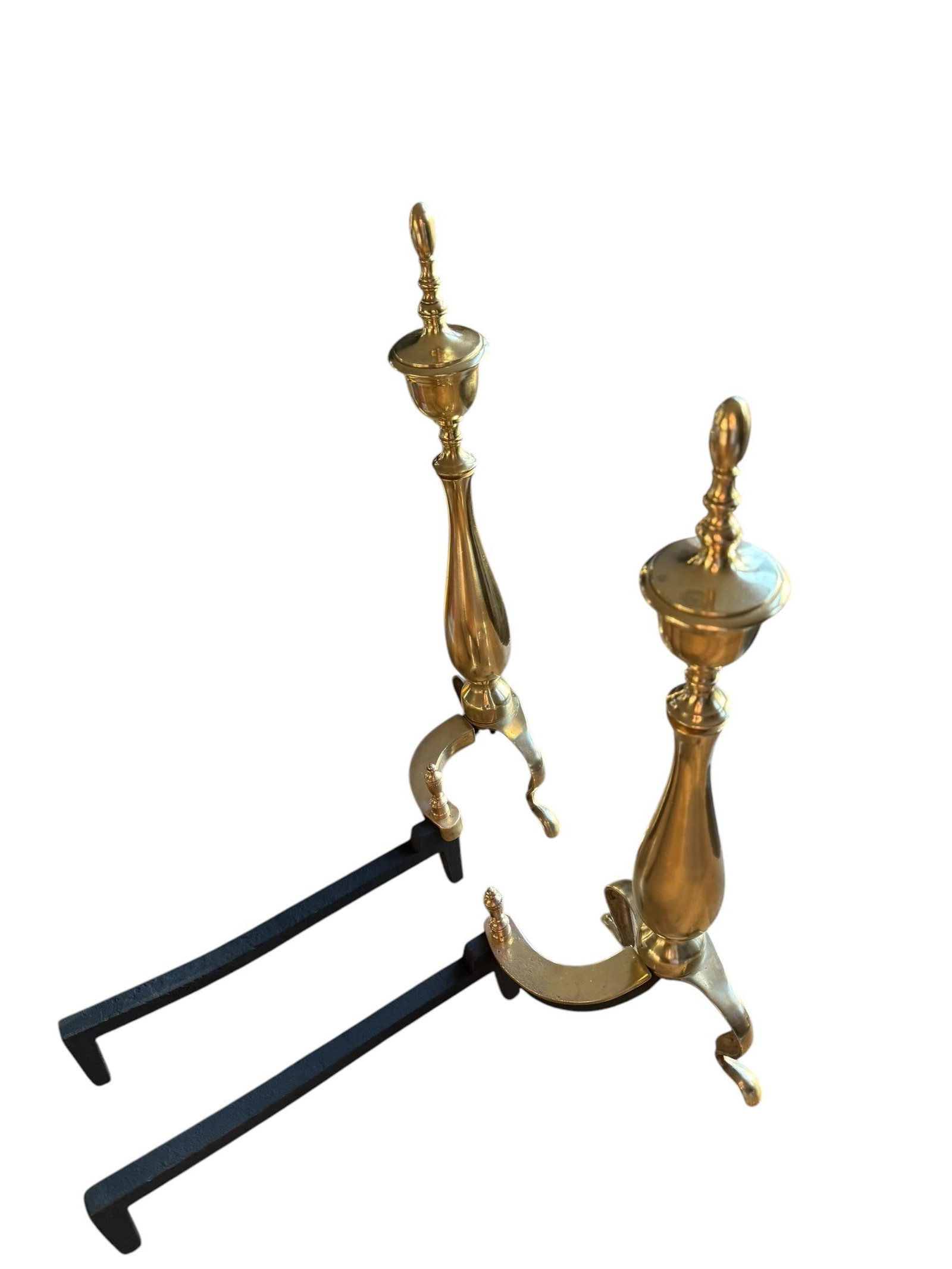 Restored Chippendale Style Vintage Brass Andirons- A Pair - 3