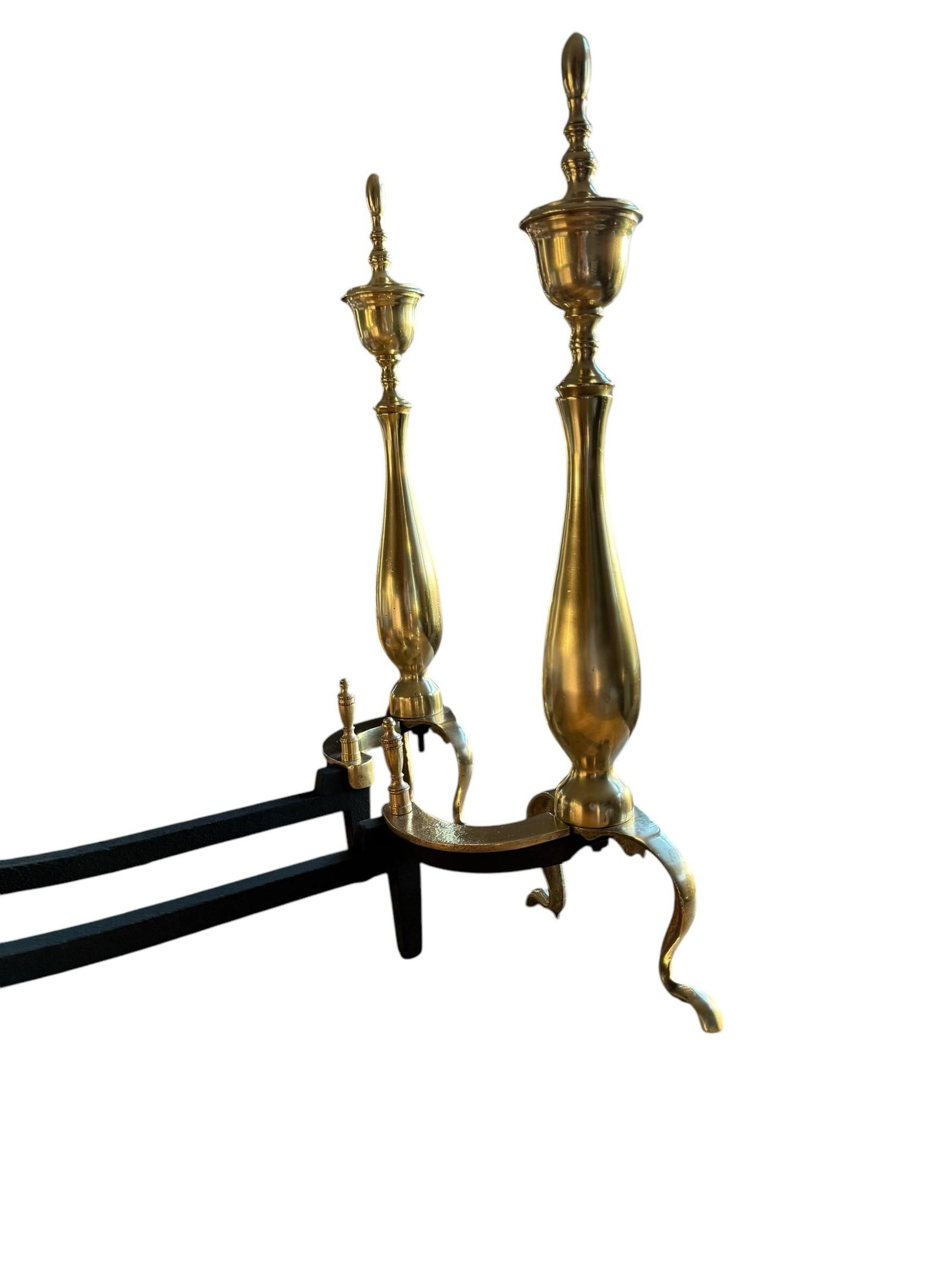 Restored Chippendale Style Vintage Brass Andirons- A Pair - 5