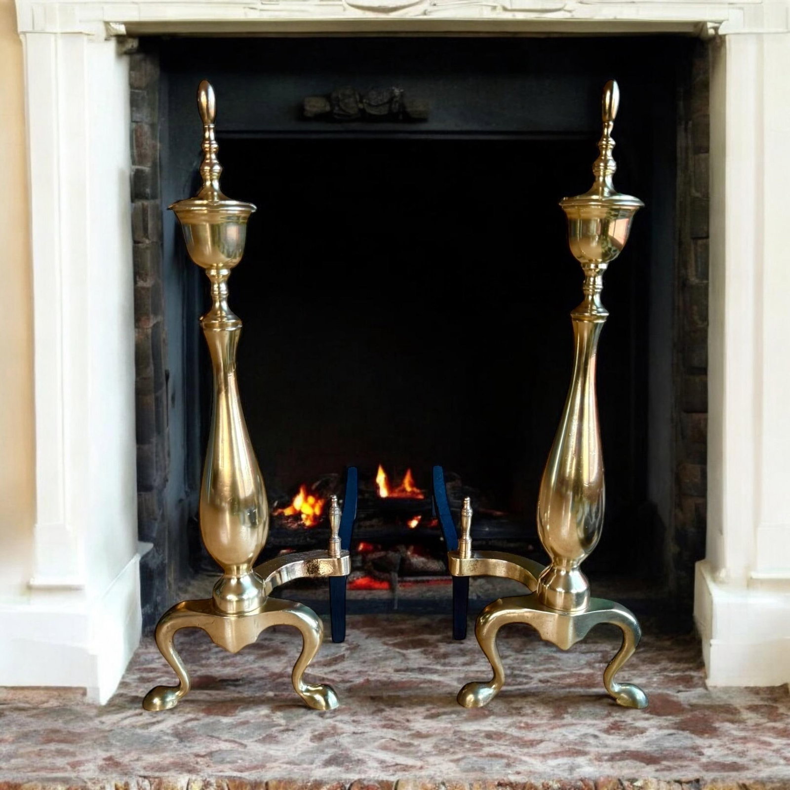 Restored Chippendale Style Vintage Brass Andirons- A Pair - 9