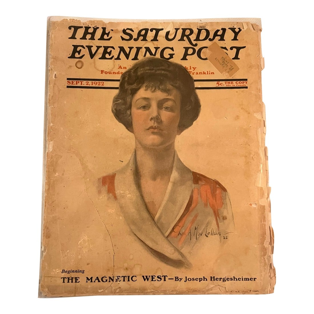 Antique Saturday Evening Post Sep 2 1922: Sep 2, 1922 edition of the Saturday Evening Post. The cover and back of the magazine have been laminated for preservation. The title story is "The Magnet West". It is full of wonderful old ads. Can