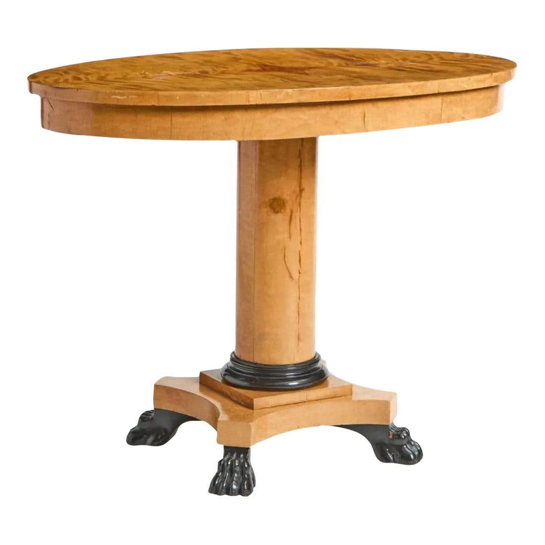 19th Century Oval Bierdermeier Maple and Part Ebonized Table With Claw Feet (1 of 6)