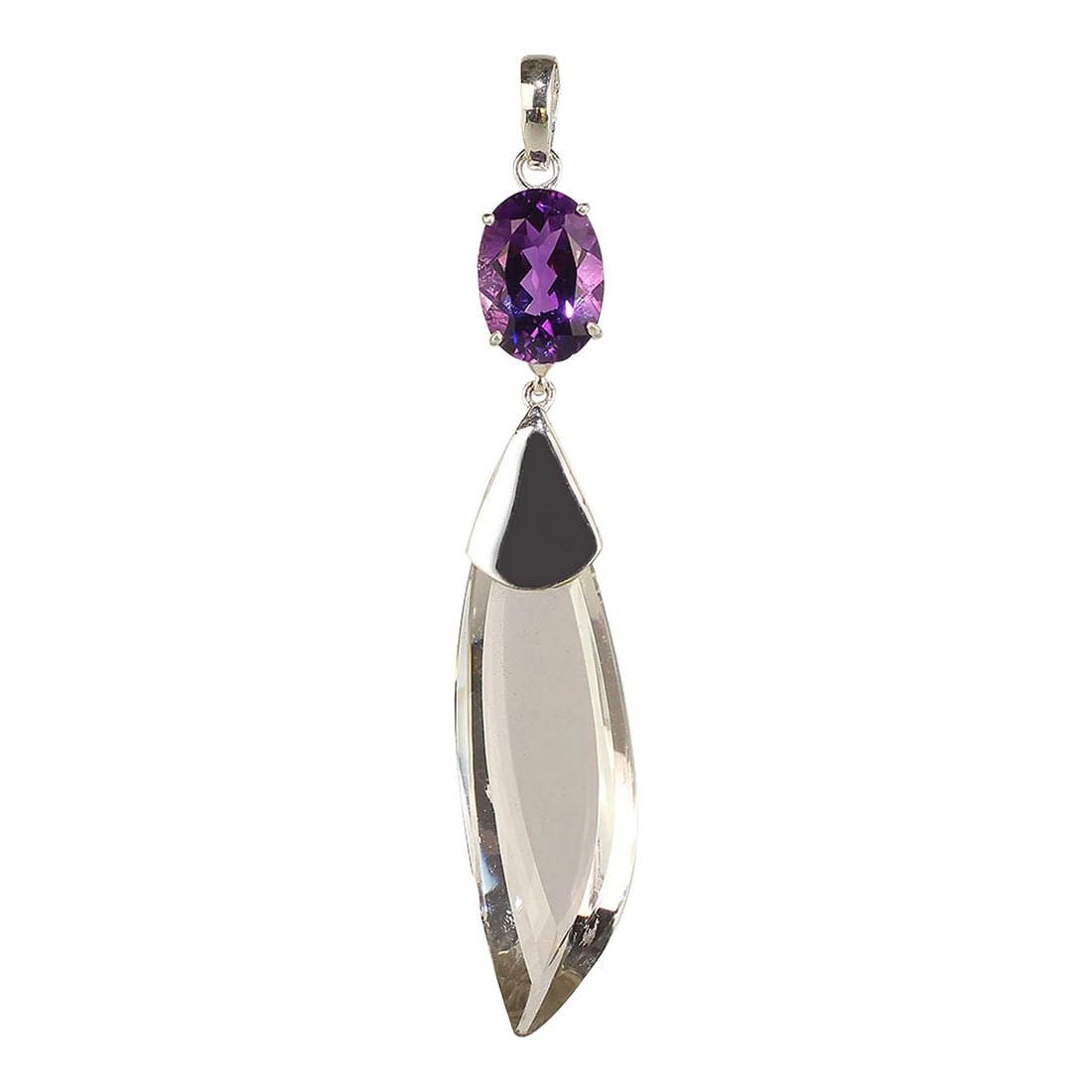 Amethyst & Crystal Pendant: Elegant Quartz Crystal and Amethyst Pendant – A Unique Brazilian Treasure Elevate your style and spirit with this stunning Quartz Crystal and Amethyst pendant, crafted with precision and beauty.