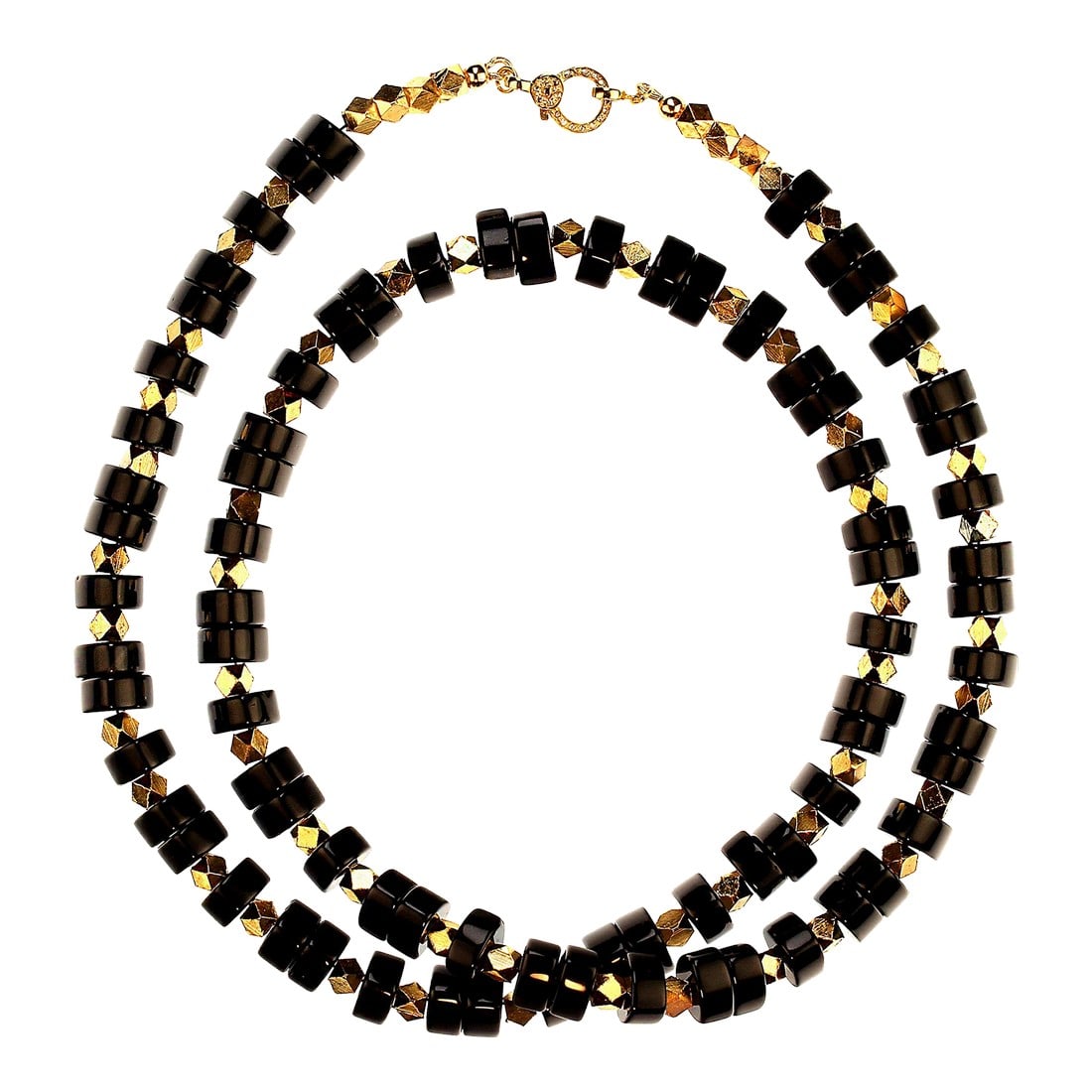 Black Onyx and Goldy Accent Necklace With Diamond Studded Vermeil Clasp (1 of 6)