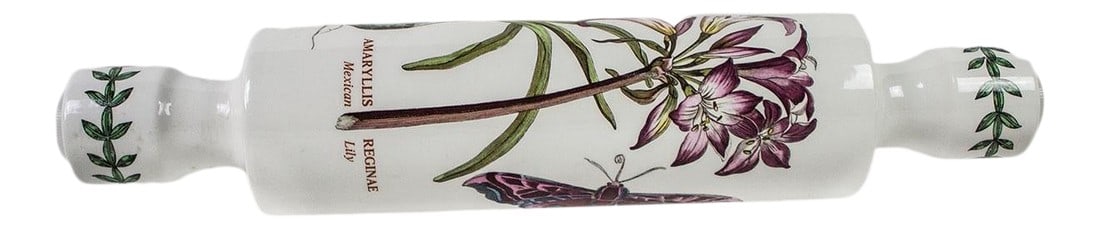 Vintage Portmeirion Botanic Garden Rolling Pin Amaryllis Regine Mexican Lily Plant: Portmeirion rolling pin from the popular Botanic Garden Collection. Amaryllis Regine (Mexican Lily) Plant & butterflies decorate this very beautiful yet practical kitchen must have. Portmeirion is