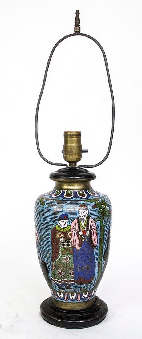 Vintage Cloisonne Lamp With Shade - 3