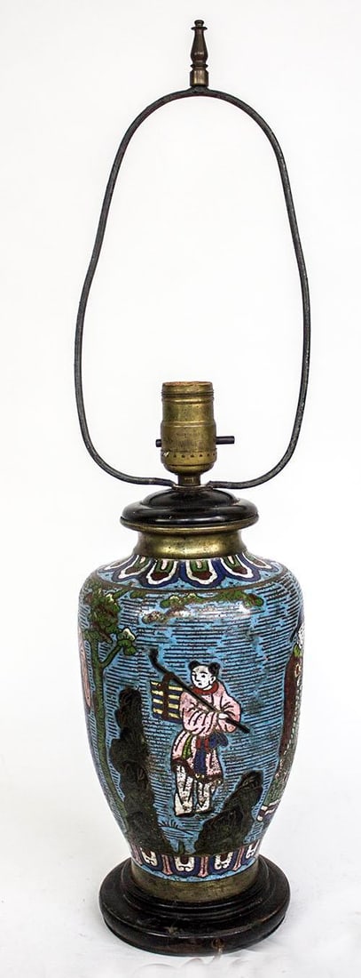 Vintage Cloisonne Lamp With Shade - 5