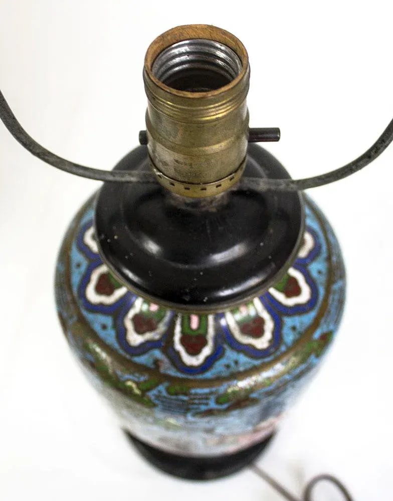 Vintage Cloisonne Lamp With Shade - 6