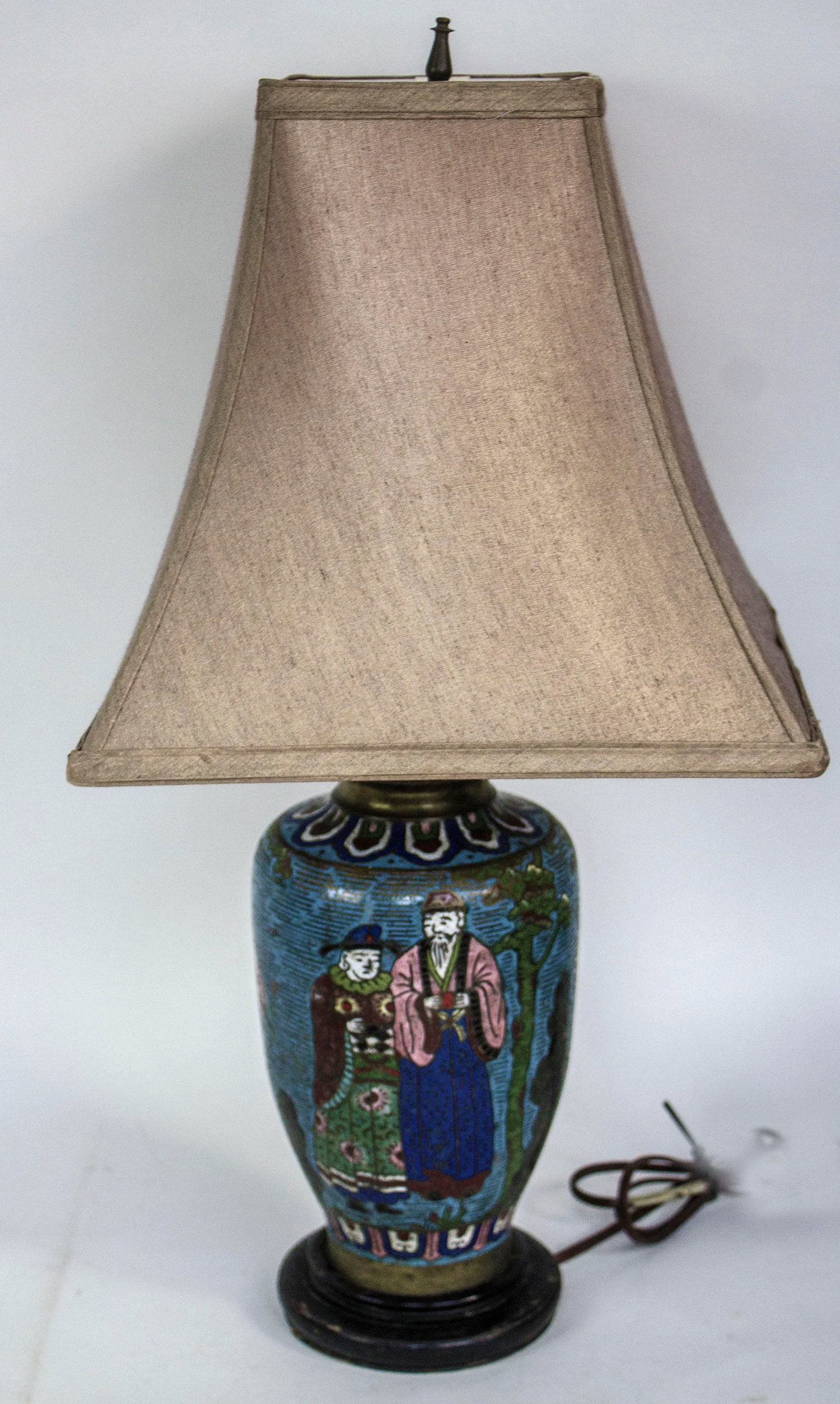 Vintage Cloisonne Lamp With Shade - 9