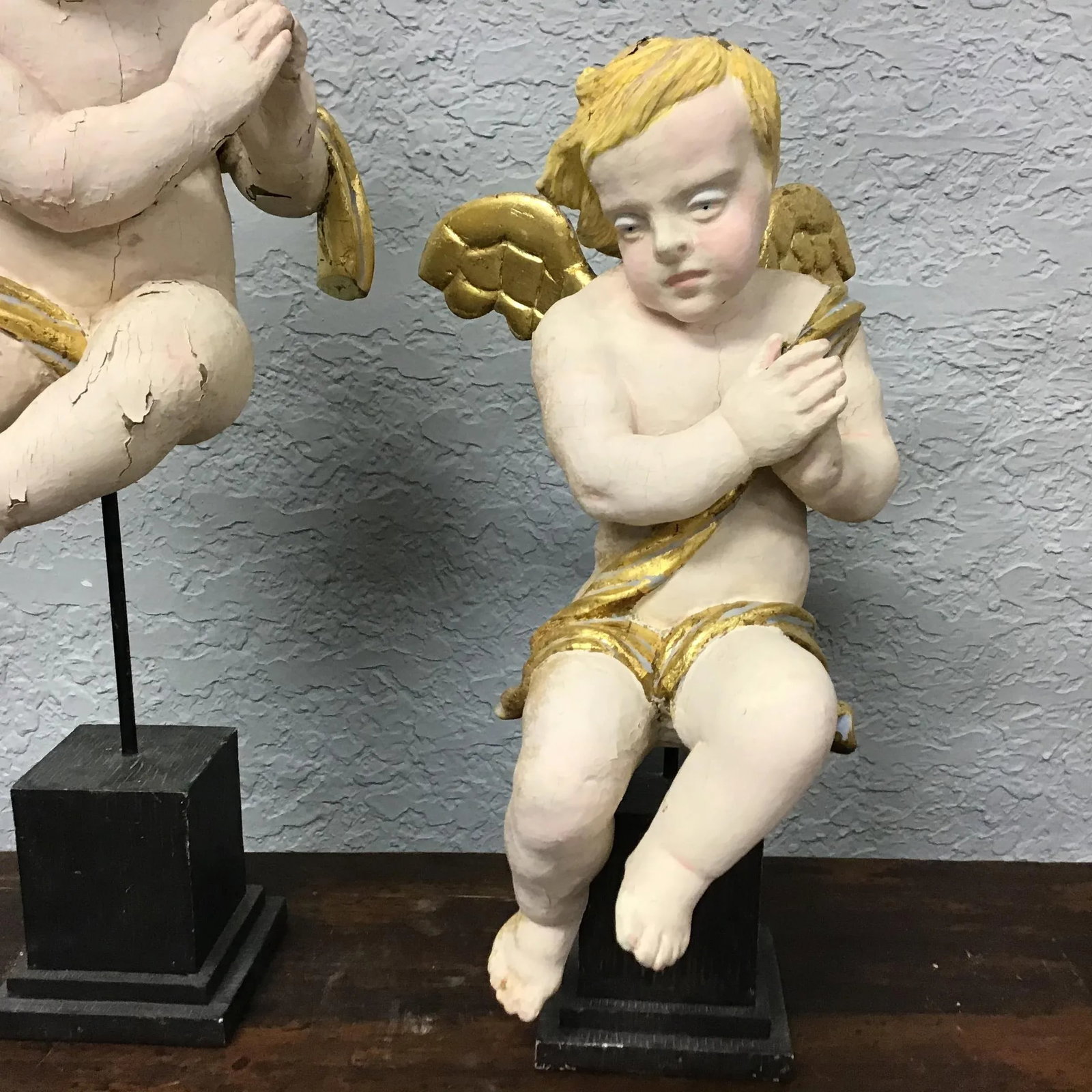 19th Century Wood Hand Carved Cherubs or Angels - a Pair - 2