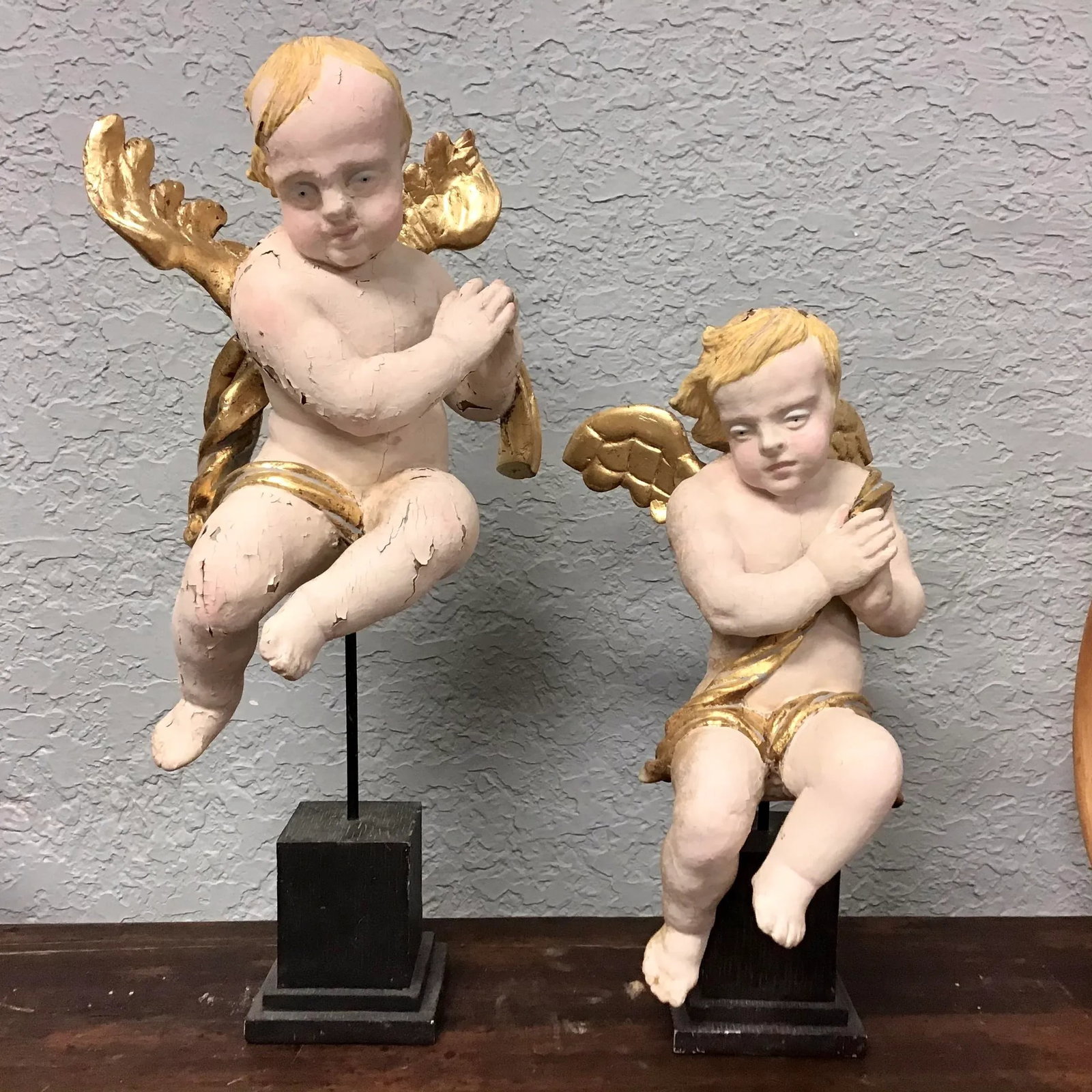 19th Century Wood Hand Carved Cherubs or Angels - a Pair - 7
