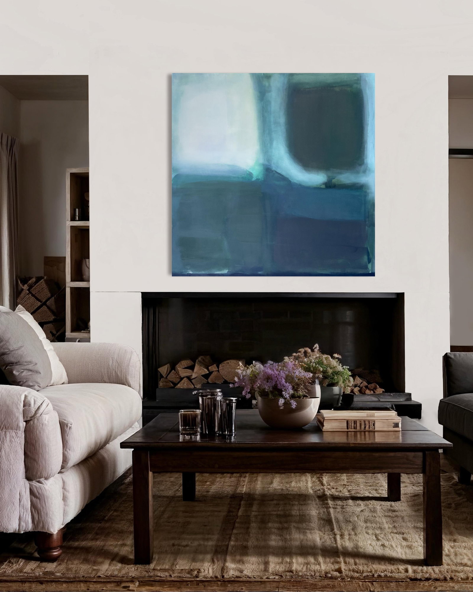 Moondance (Wallflower Series) Dark Green Color Field Painting - 4