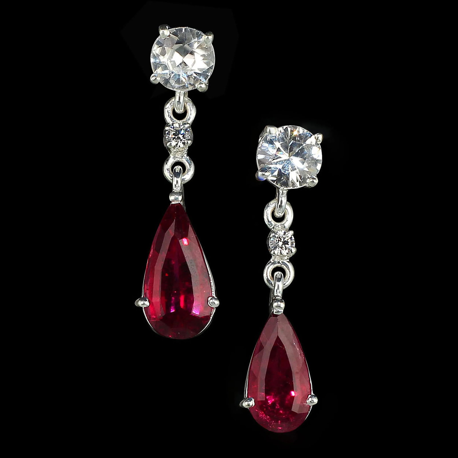 Rubelite and Genuine Zircon Dangle Earrings - 2 Pieces - 10