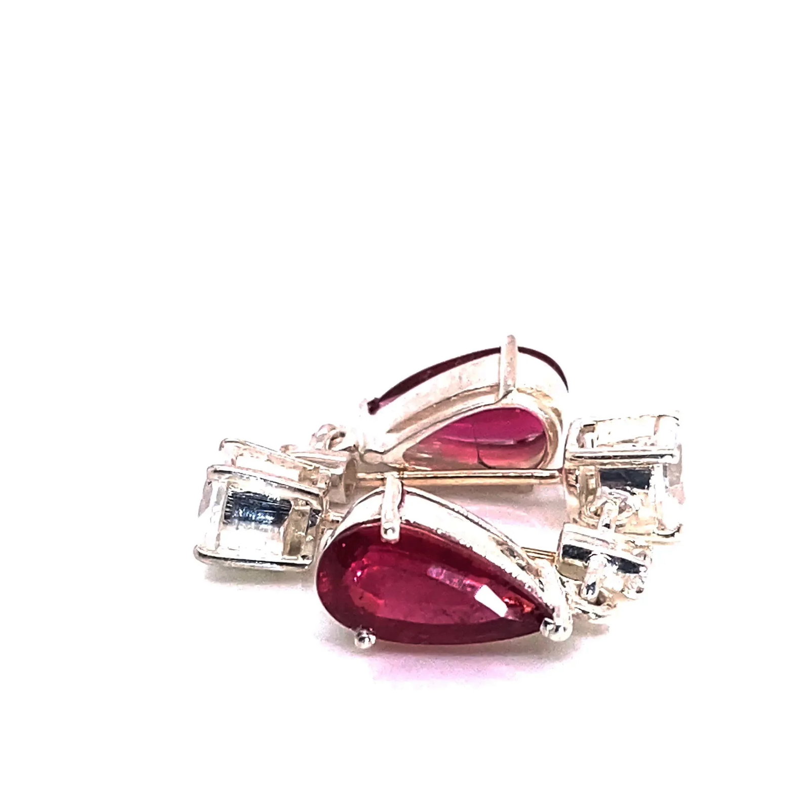 Rubelite and Genuine Zircon Dangle Earrings - 2 Pieces - 3