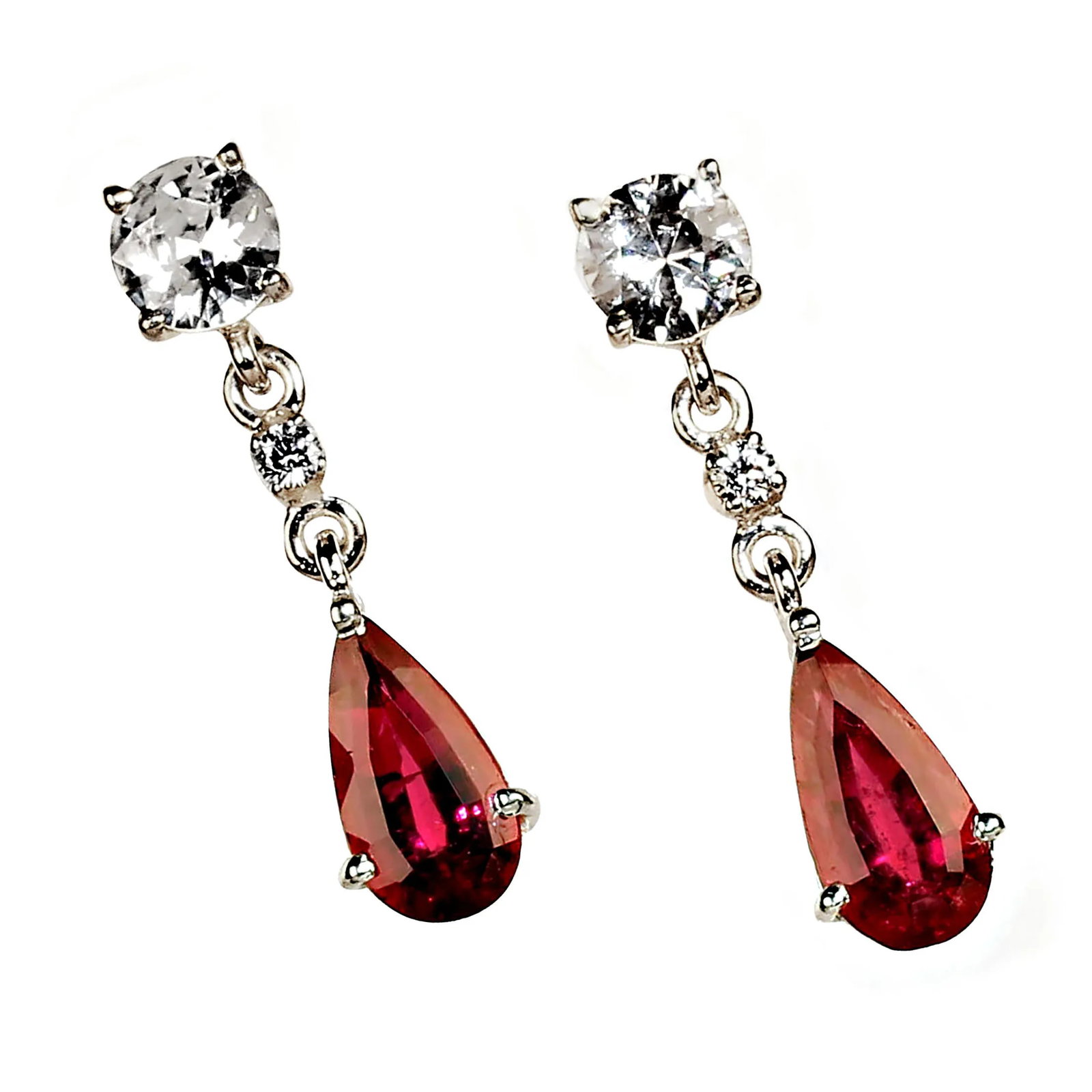 Rubelite and Genuine Zircon Dangle Earrings - 2 Pieces - 7