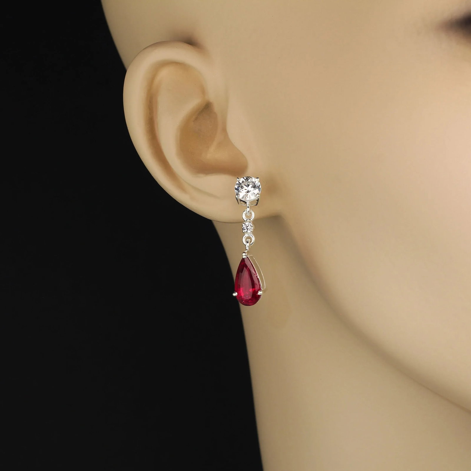Rubelite and Genuine Zircon Dangle Earrings - 2 Pieces - 8