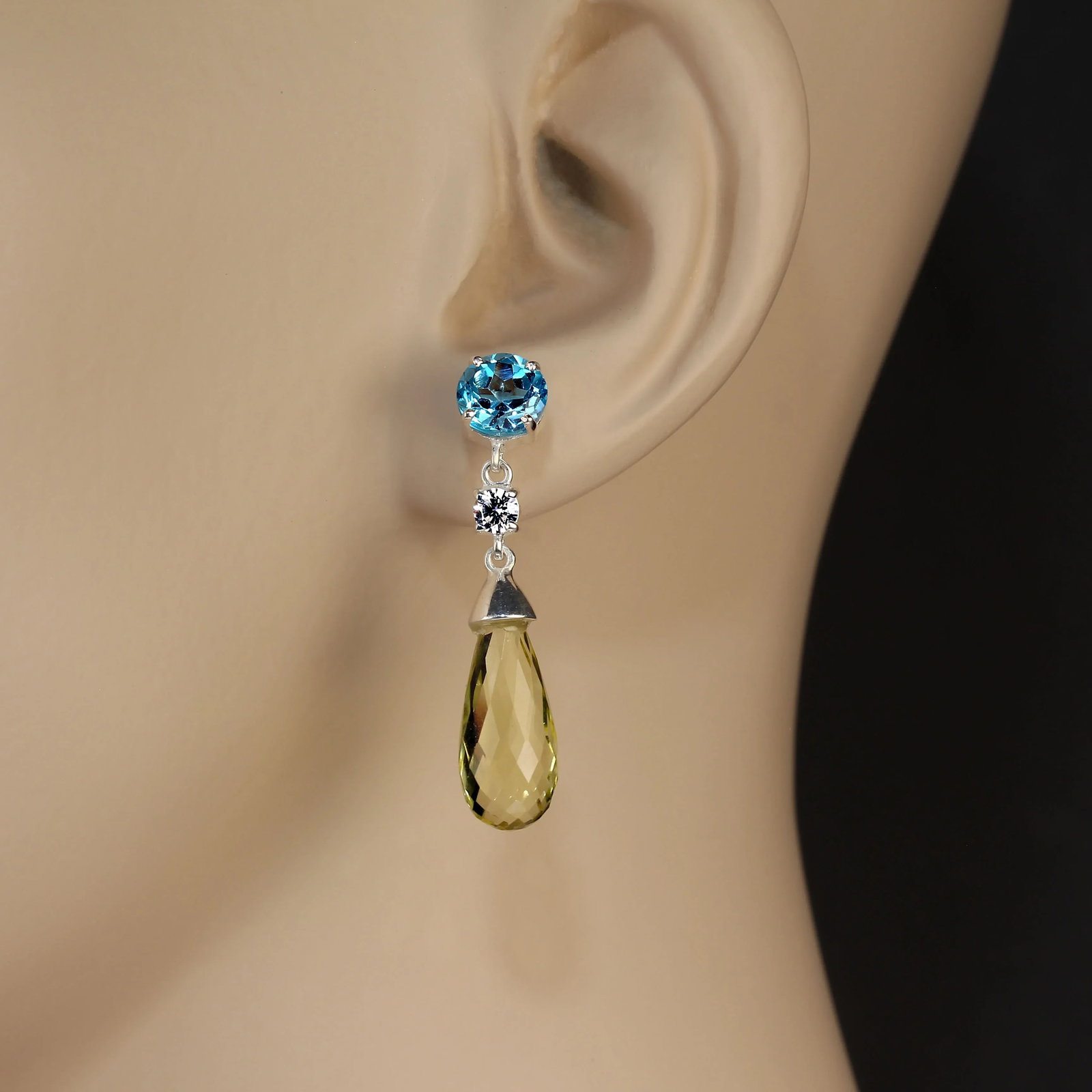 Sparkling Blue Topaz and Lemon Quartz Dangle Earrings - 2 Pieces - 2