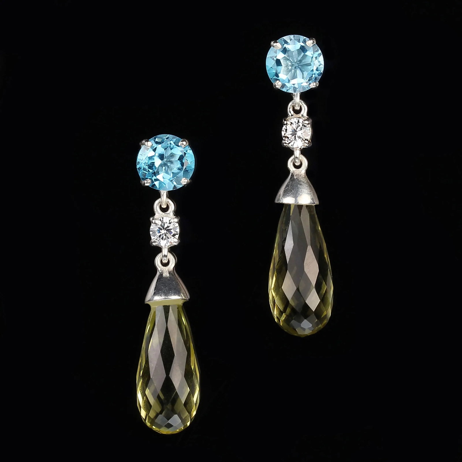 Sparkling Blue Topaz and Lemon Quartz Dangle Earrings - 2 Pieces - 4