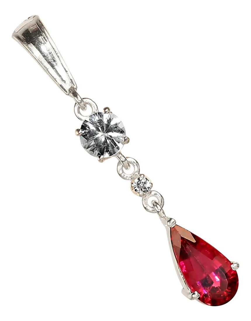 Rubelite and Genuine Real Zircon Pendant: Elegant Rubelite and Genuine Zircon Pendant: A Statement of Timeless Beauty Adorn yourself with this lovely 1.75-inch pendant, featuring a glowing teardrop-shaped Rubelite paired with sparkling