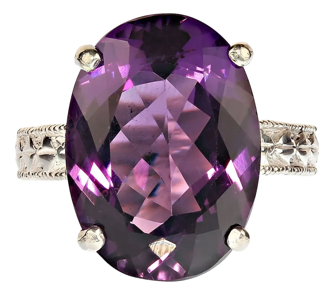 Oval Amethyst in Sterling Silver Engraved Ring (1 of 4)