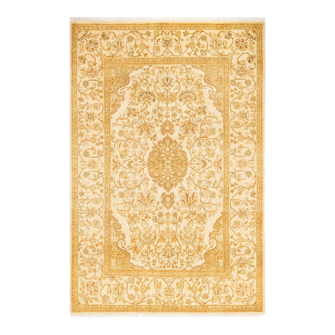 Mogul, One-of-a-Kind Hand-Knotted Area Rug - Ivory, 4' 1" x 6' 2": With understated palettes and allover designs, the rugs in the Mogul Collection will bring timeless sophistication to any room. Influenced by a spectrum of Turkish, Indian, and Persian designs, the