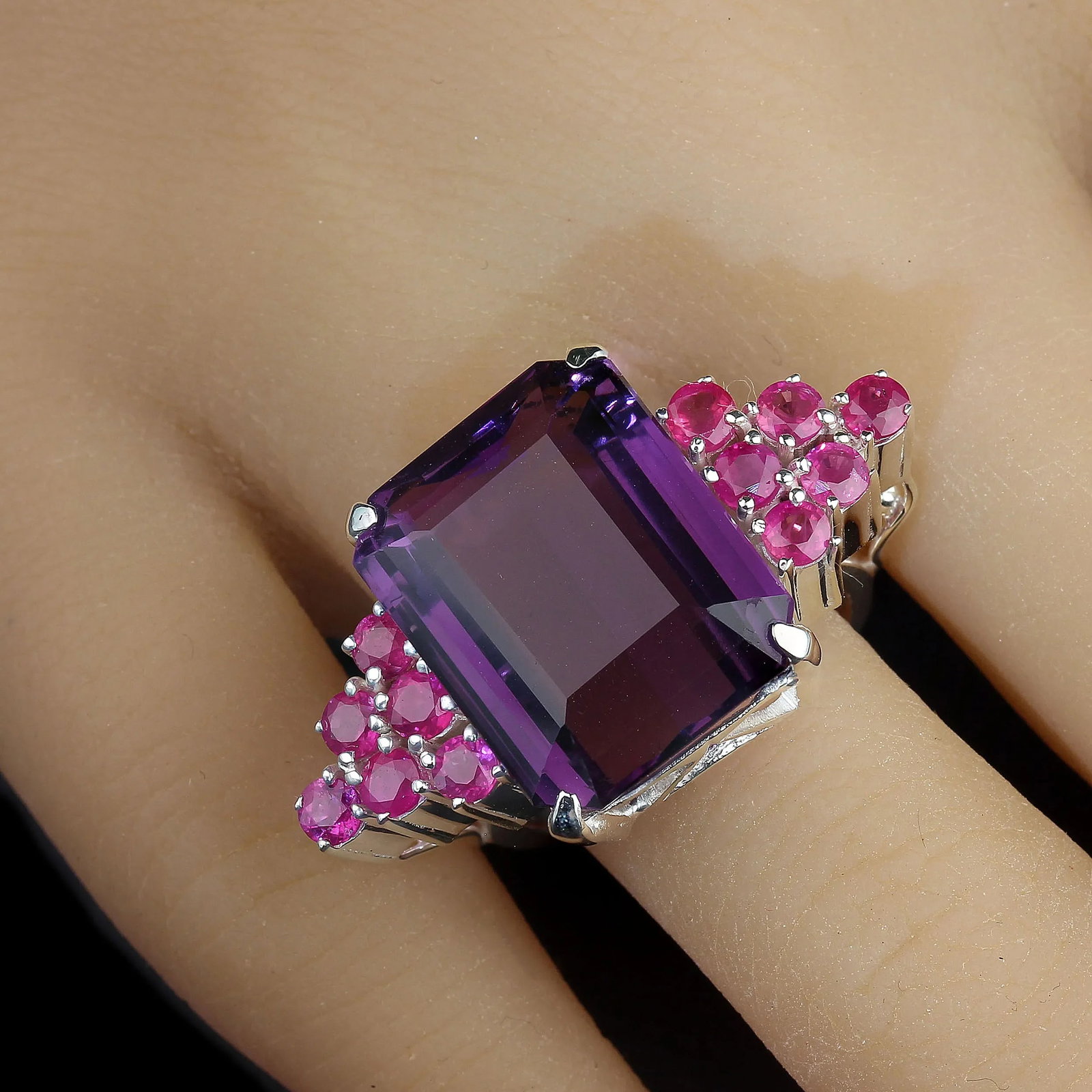 Amethyst and Ruby Dinner Ring February Birthstone - 2