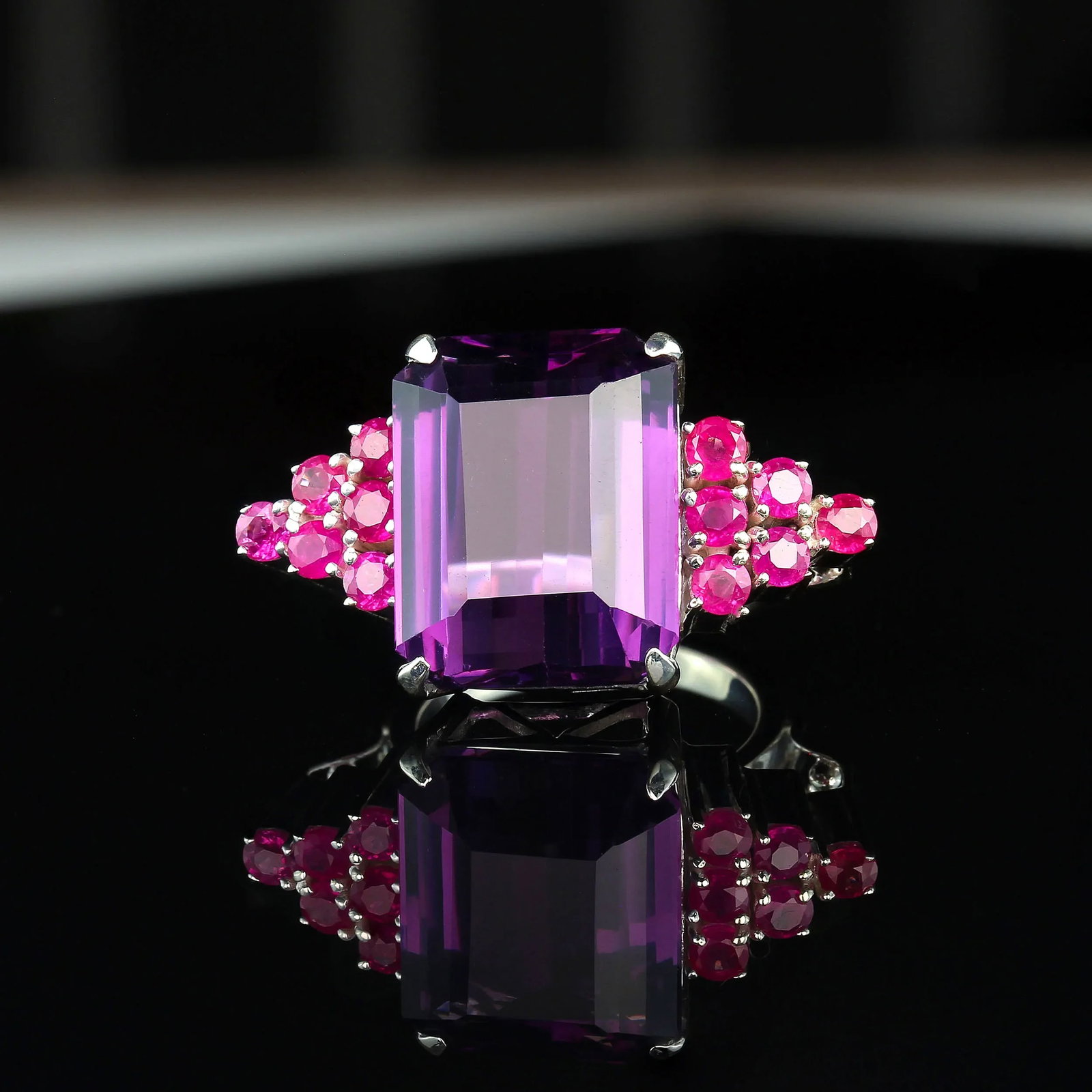 Amethyst and Ruby Dinner Ring February Birthstone - 3