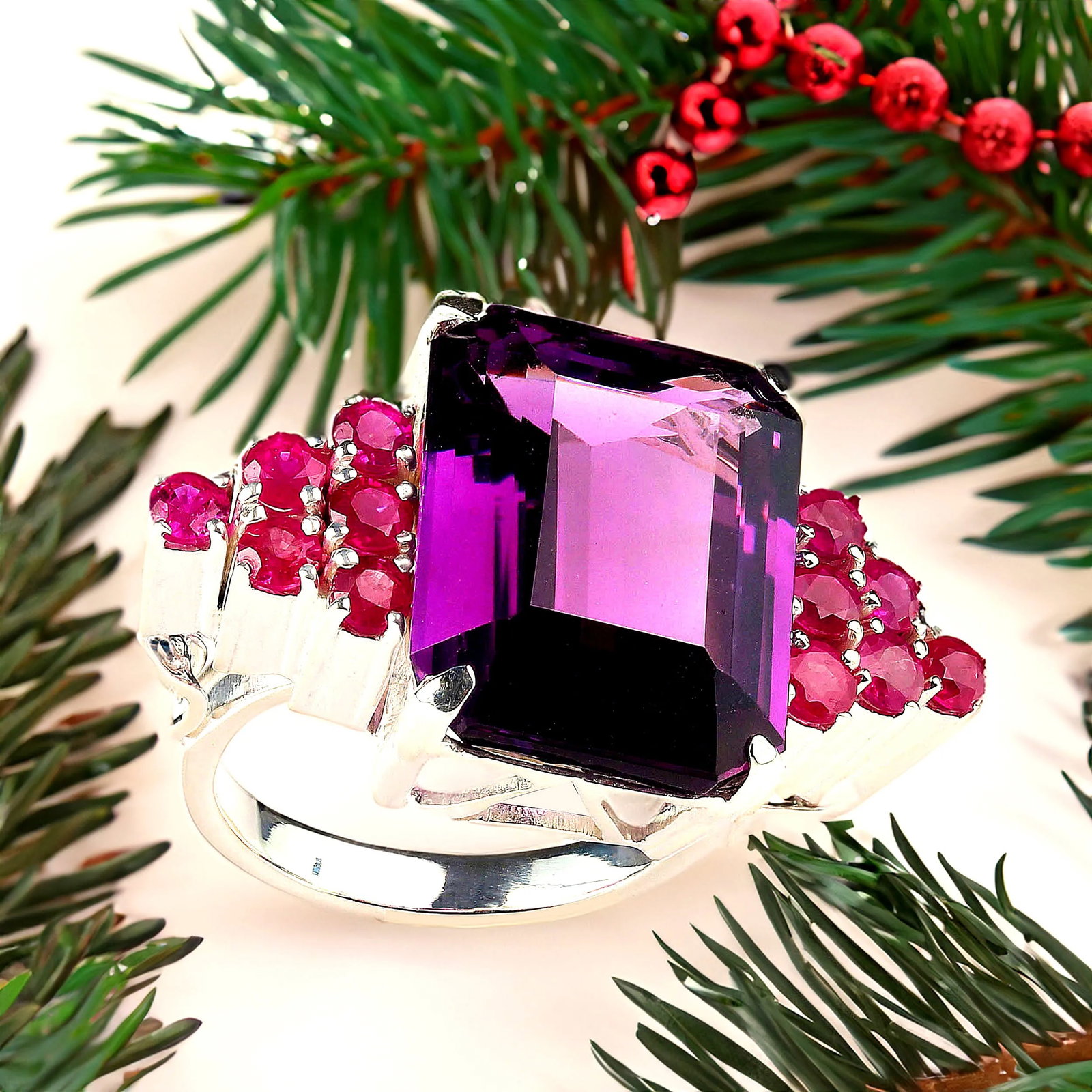 Amethyst and Ruby Dinner Ring February Birthstone - 4