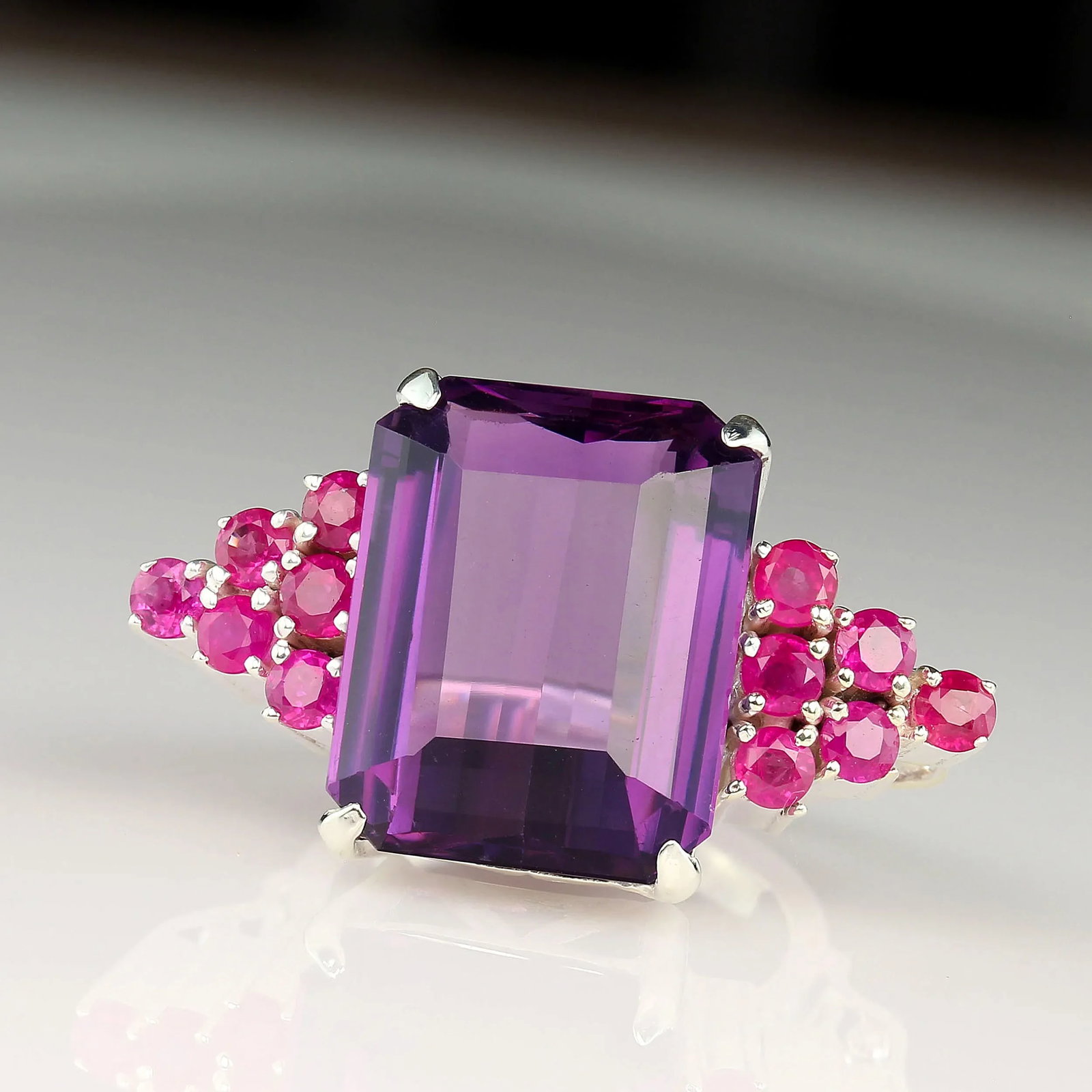 Amethyst and Ruby Dinner Ring February Birthstone - 5