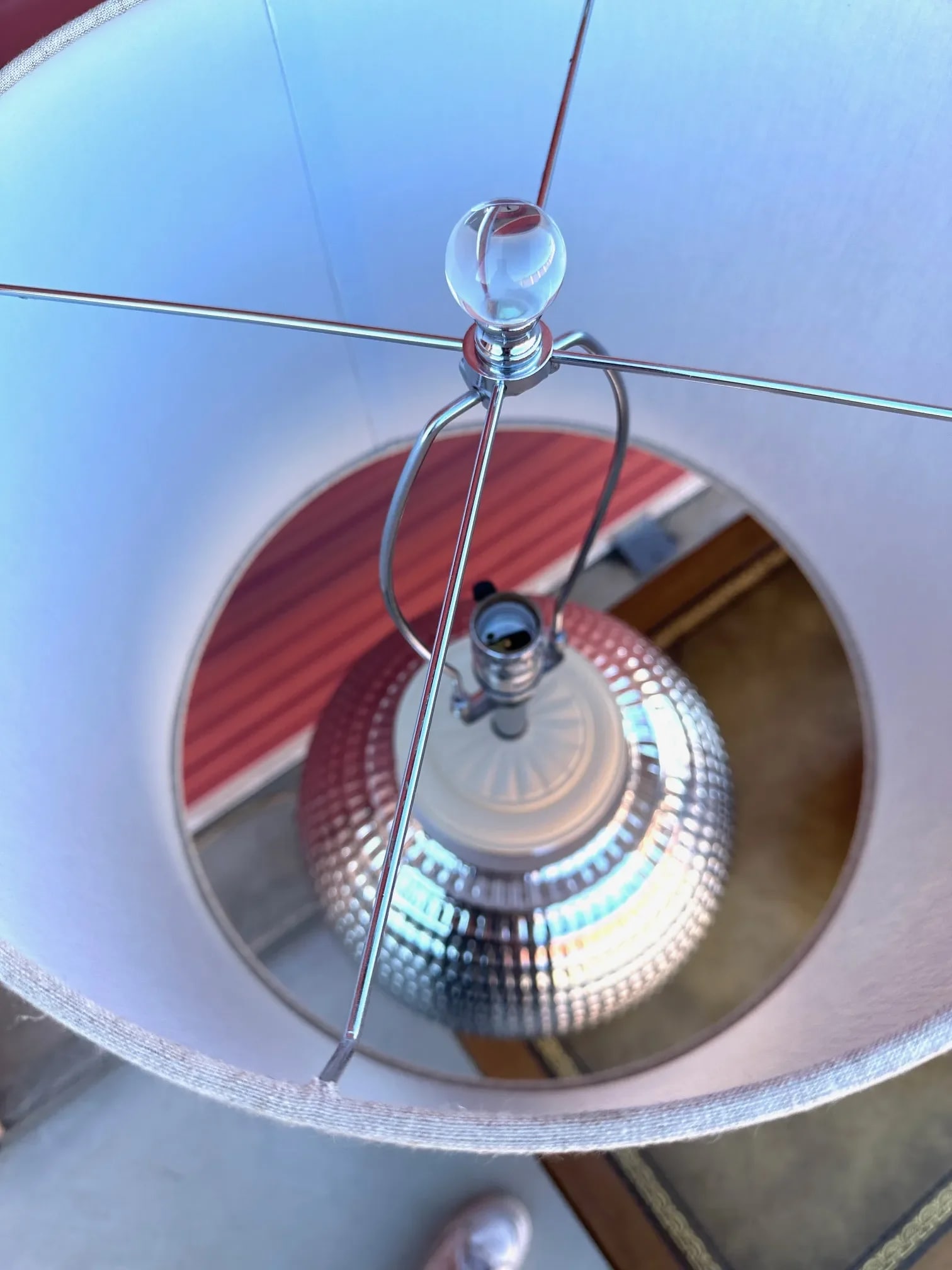 Pair of Silver Textured Glass Ball Table Lamps - 5