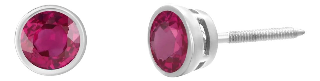 14 Karat White Gold Round Ruby Stud Earrings Weighing 0.80 Carat Screw Back Post - 2 Pieces: Indulge in timeless elegance with these stunning 14 Karat White Gold Ruby Stud Earrings. Perfect for any occasion, these earrings are meticulously crafted to showcase a pair of matching round rubies