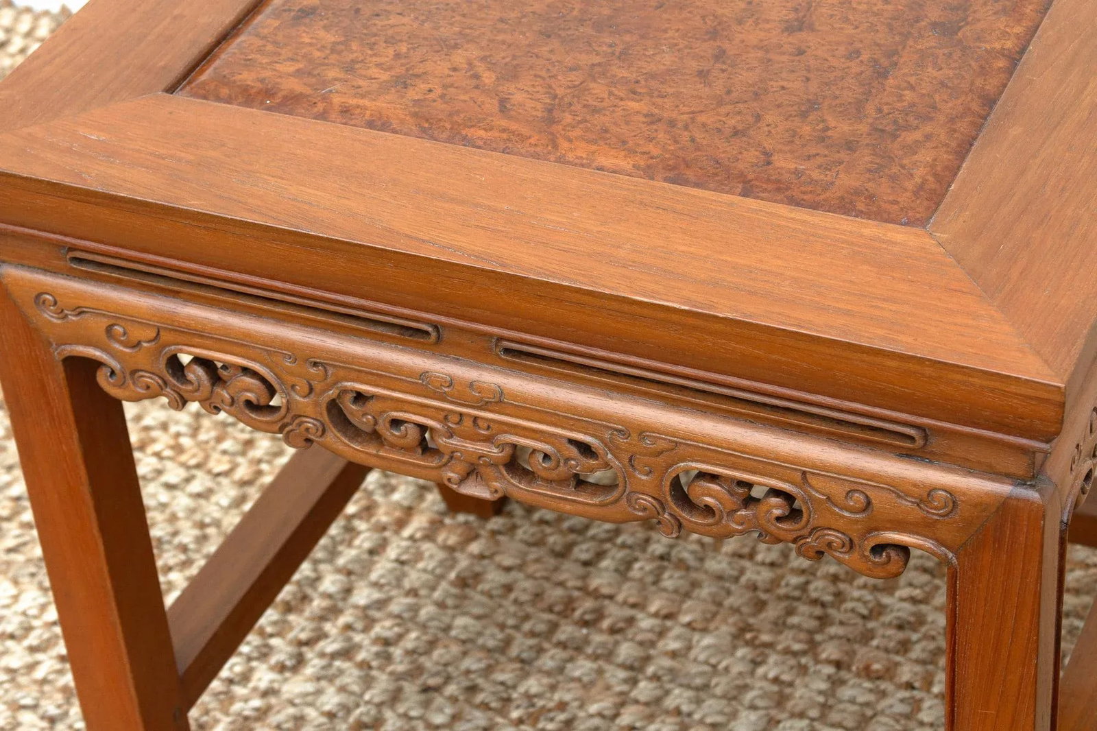 Pair of Vintage Carved Elm & Burr End Tables - 10