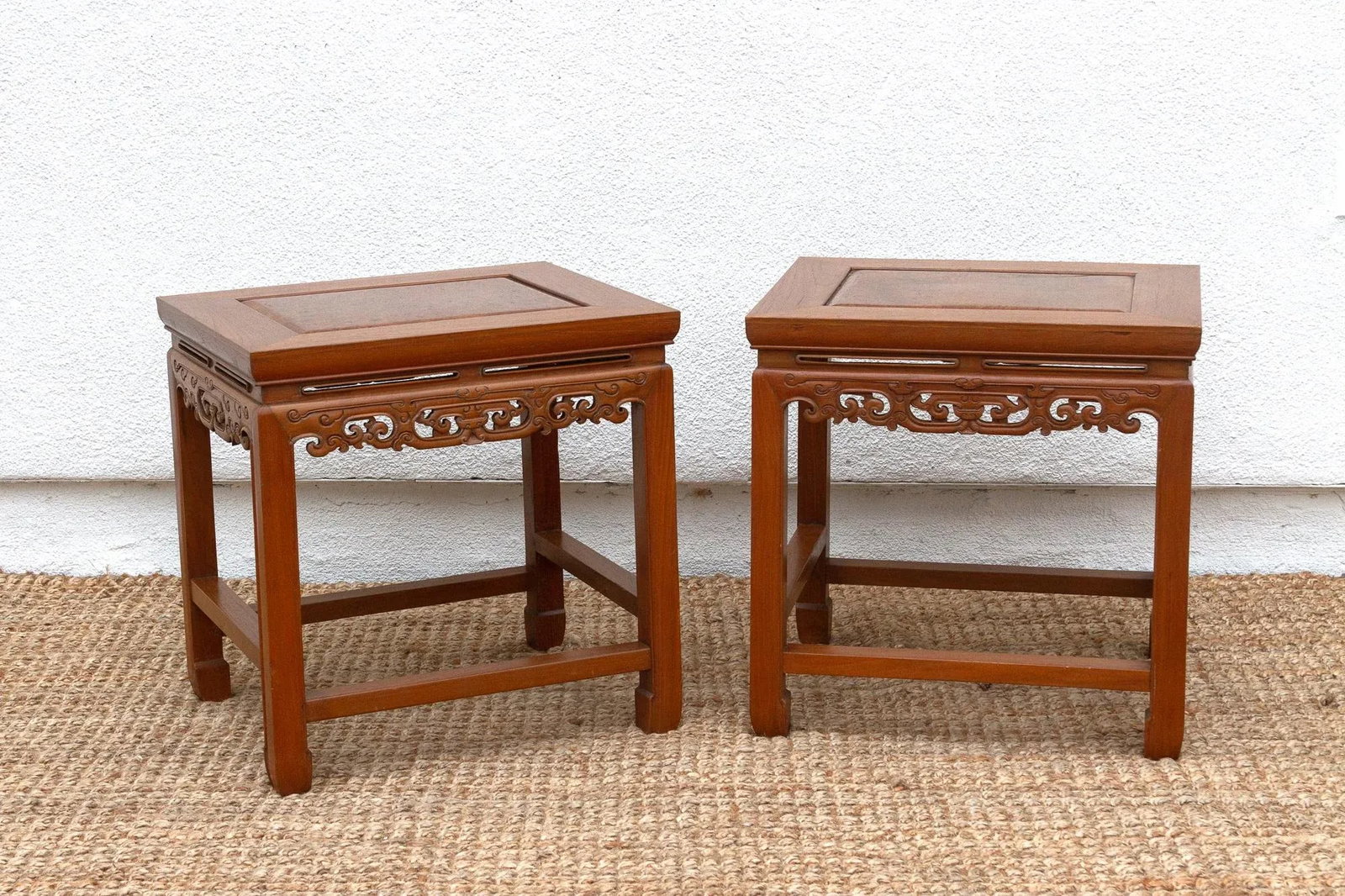 Pair of Vintage Carved Elm & Burr End Tables - 3
